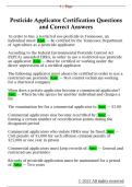 Pesticide Applicator Certification Questions  and Correct Answers