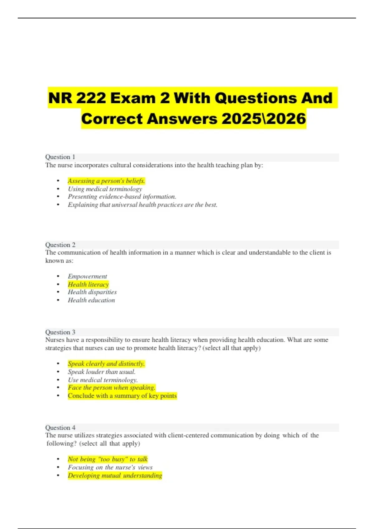NR 222 Exam 2 | Verified Questions & Correct Answers (2025/2026 Edition ...