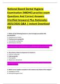 National Board Dental Hygiene  Examination &lpar;NBDHE&rpar; practice exam  Questions And Correct Answers  &lpar;Verified Answers&rpar; Plus Rationales  2025&sol;2026 Q&A &vert; Instant Download  Pdf