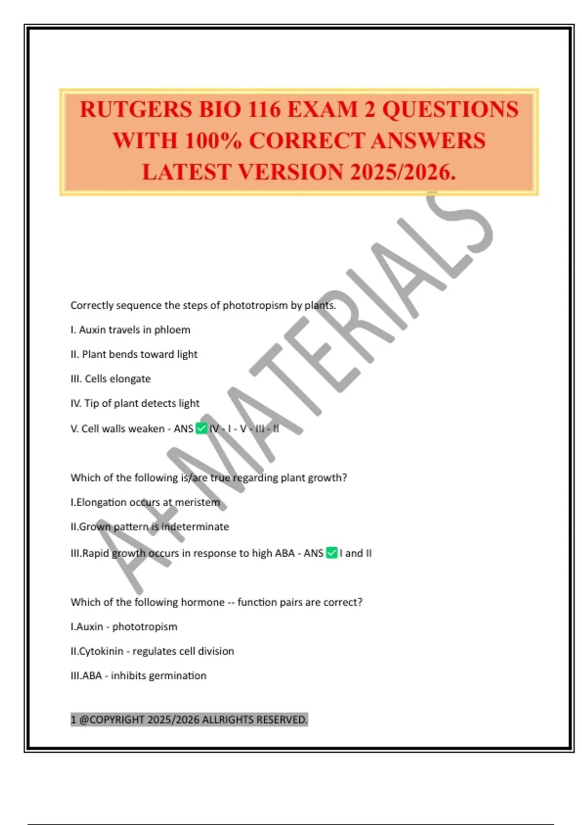 RUTGERS BIO 116 EXAM 2 QUESTIONS WITH 100% CORRECT ANSWERS LATEST ...