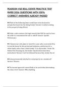 PEARSON VUE REAL ESTATE PRACTICE TEST PAPER 2026 QUESTIONS WITH 100&percnt; CORRECT ANSWERS ALREADY PASSED