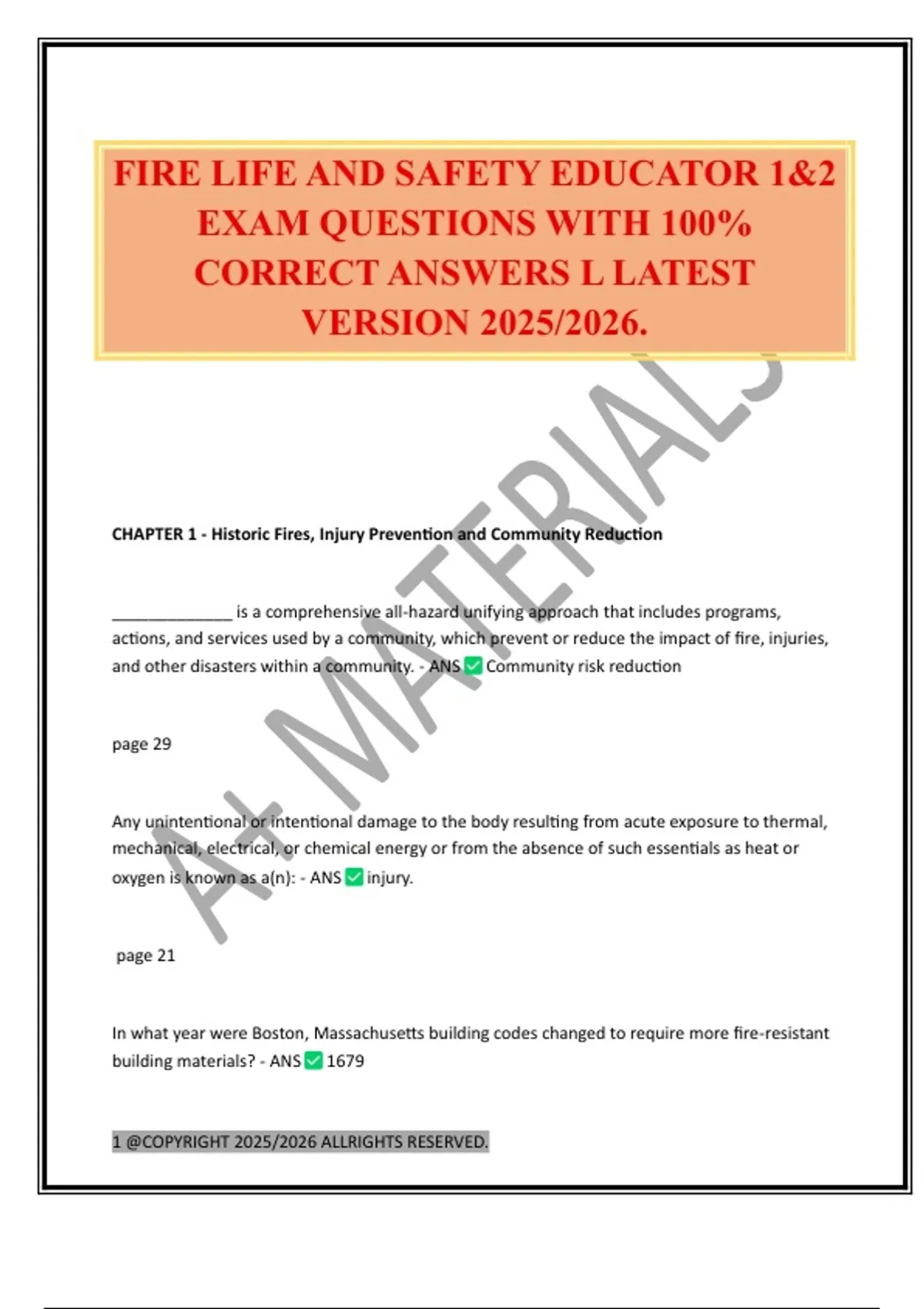 FIRE LIFE AND SAFETY EDUCATOR 1&amp;2 EXAM QUESTIONS WITH 100% CORRECT ANSWERS L LATEST VERSION 2025 ...