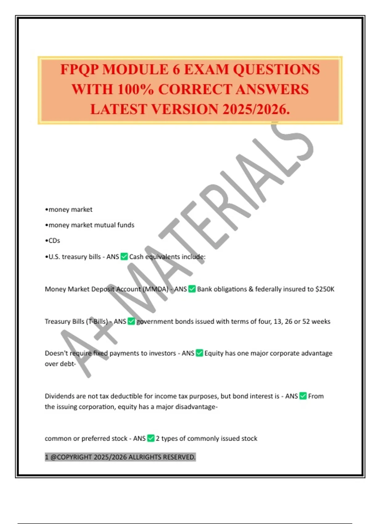 FPQP MODULE 6 EXAM QUESTIONS WITH 100% CORRECT ANSWERS LATEST VERSION ...