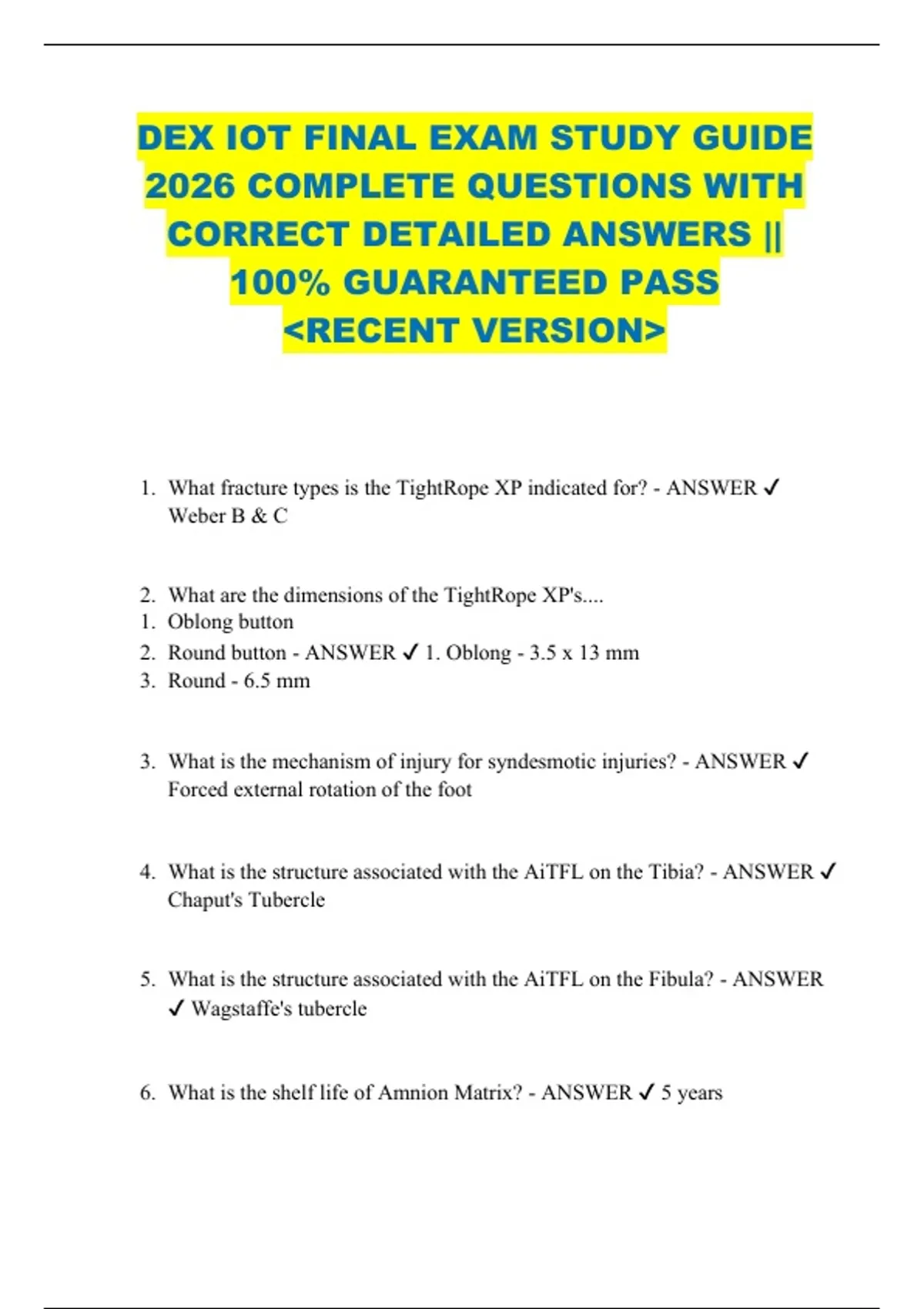 DEX IOT FINAL EXAM STUDY GUIDE 2026 COMPLETE QUESTIONS WITH CORRECT ...