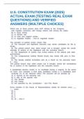 U&period;S&period; CONSTITUTION EXAM &lpar;2025&rpar; ACTUAL EXAM &lpar;TESTING REAL EXAM QUESTIONS&rpar; AND VERIFIED ANSWERS &lpar;MULTIPLE CHOICES&rpar; 