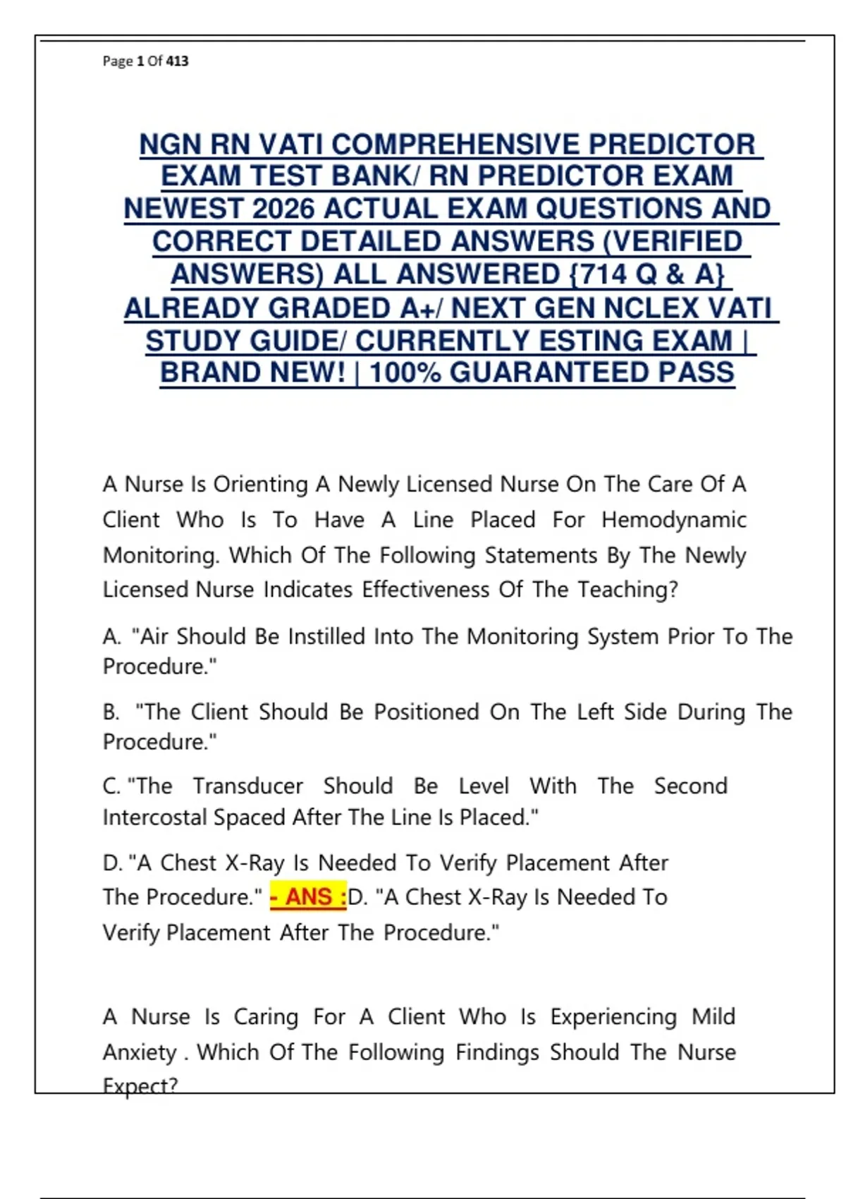 RN VATI Comprehensive Predictor Exam 2026 | NGN VATI Test Bank | 714 ...