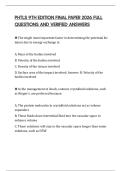 PHTLS 9TH EDITION FINAL PAPER 2026 FULL QUESTIONS AND VERIFIED ANSWERS