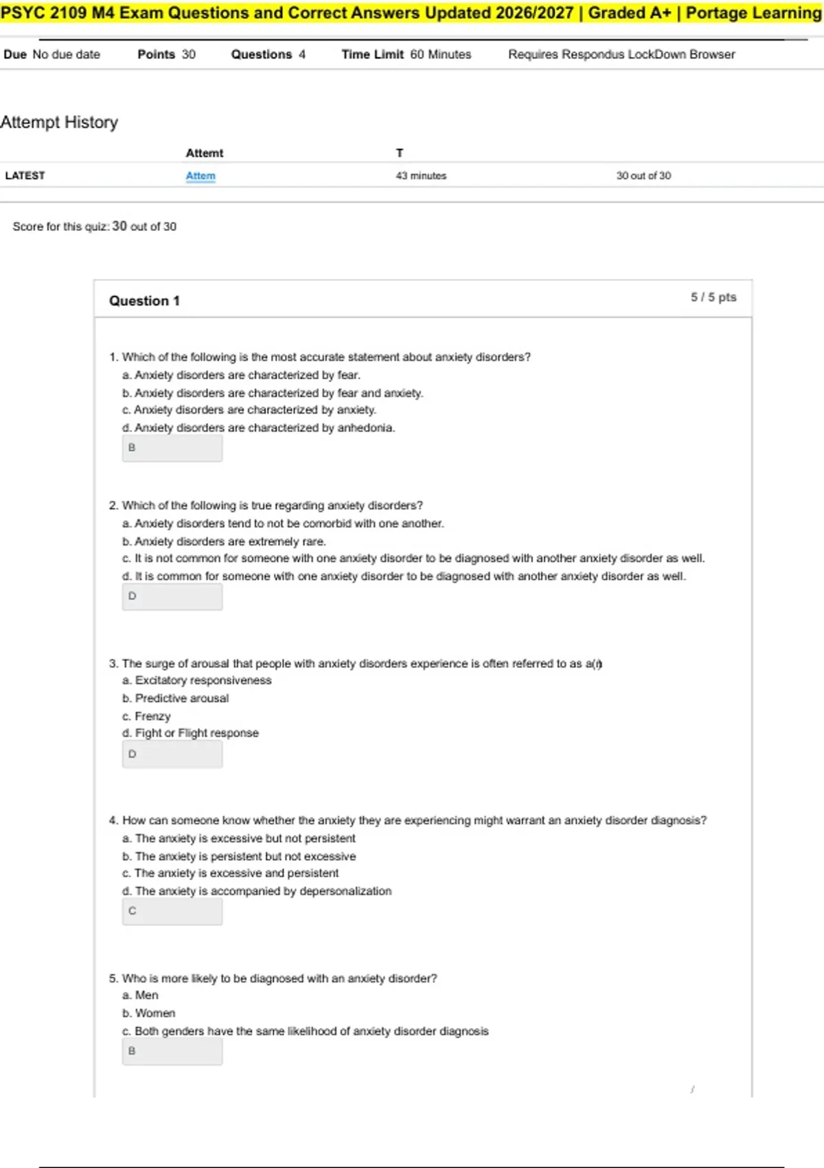 PSYC 210 M4 Exam Questions and Correct Answers Updated 2026/2027 ...