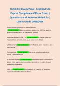 CUSECO Exam Prep &vert; Certified US Export Compliance Officer Exam &vert; Questions and Answers Rated A&plus; &vert; Latest Guide 2025&sol;2026