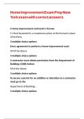 Home Improvement Exam Prep New York exam with correct answers 