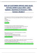 RISE UP CUSTOMER SERVICE AND SALES  ACTUAL EXAM &lpar;Latest 2026 &sol; 2027  Update&rpar; &vert; Questions & Answers &vert; 100&percnt;  Correct &vert; Grade A 