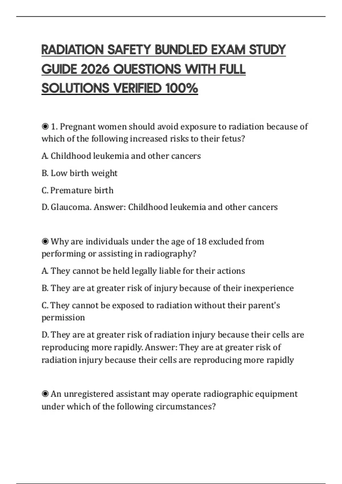 RADIATION SAFETY BUNDLED EXAM STUDY GUIDE 2026 QUESTIONS WITH FULL ...