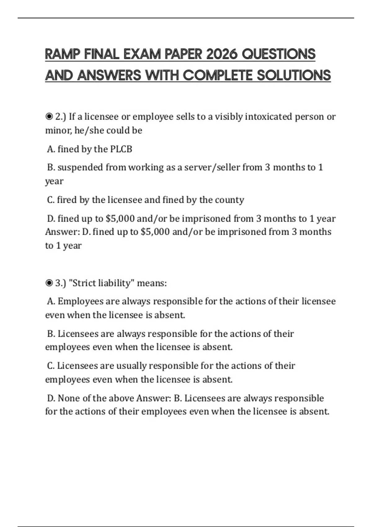 RAMP FINAL EXAM PAPER 2026 QUESTIONS AND ANSWERS WITH COMPLETE SOLUTIONS - RAMP - Stuvia US