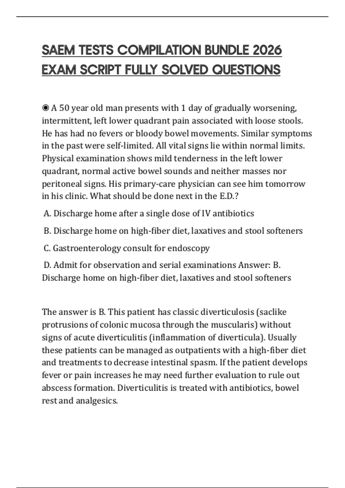 SAEM TESTS COMPILATION BUNDLE 2026 EXAM SCRIPT FULLY SOLVED QUESTIONS ...