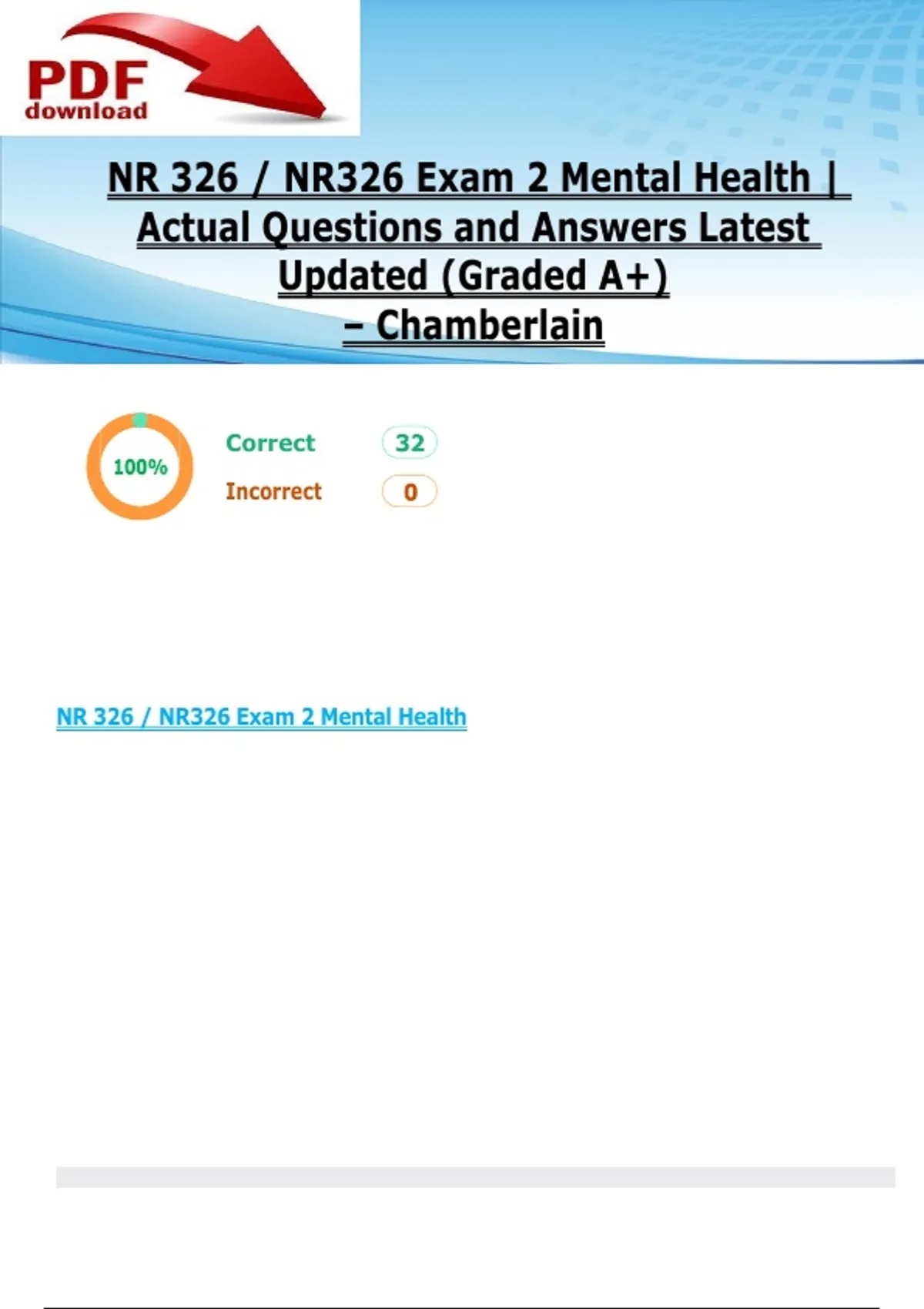 NR 326 / NR326 Exam 2 Mental Health | Actual Questions and Answers ...