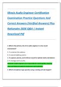 Illinois Audio Engineer Certification  Examination Practice Questions And  Correct Answers &lpar;Verified Answers&rpar; Plus  Rationales 2026 Q&A &vert; Instant  Download Pdf
