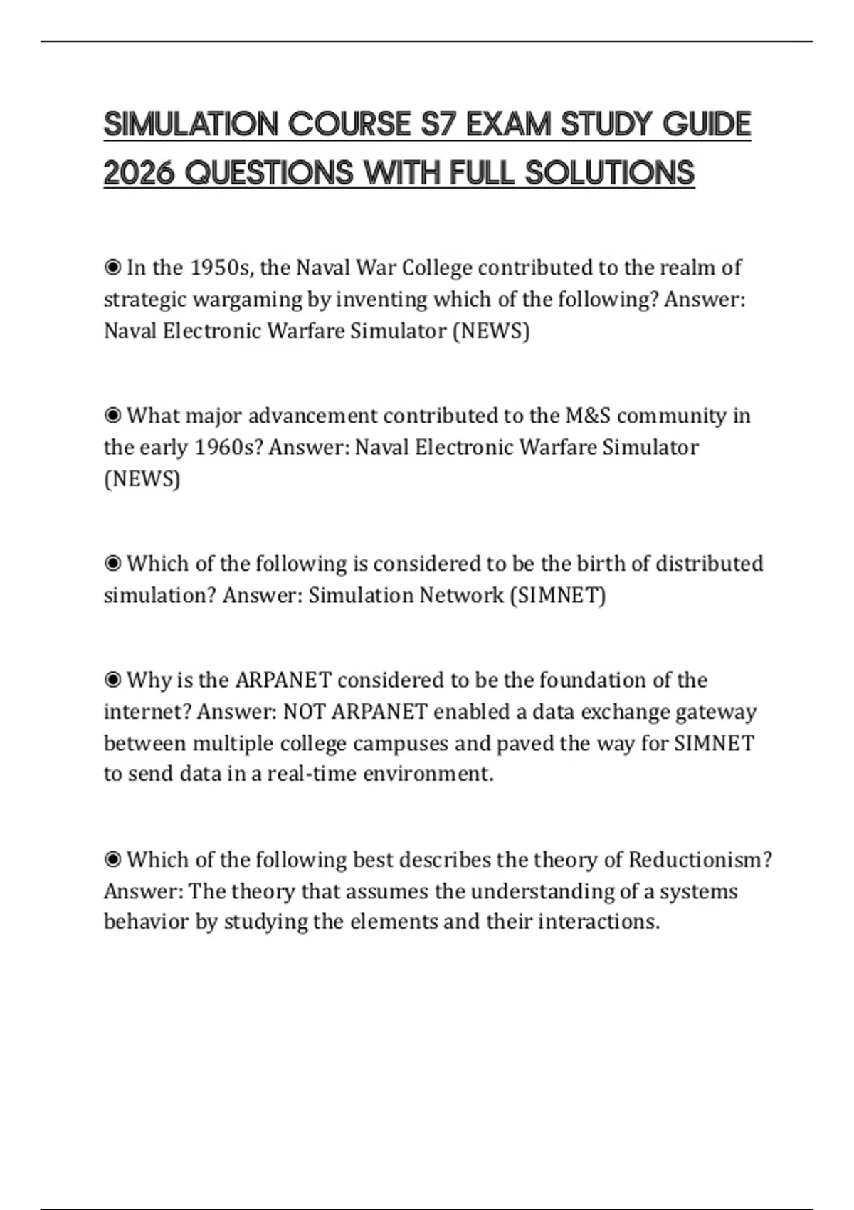 Simulator Questions SIMULATION COURSE S7 EXAM STUDY GUIDE 2026 QUESTIONS WITH FULL ...
