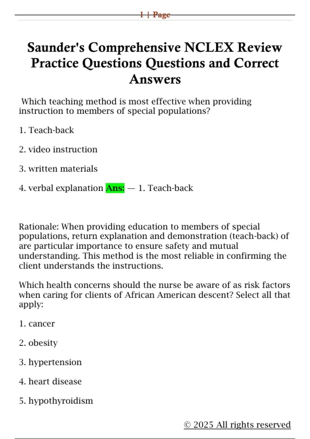 Saunder's Comprehensive NCLEX Review Practice Questions Questions and ...