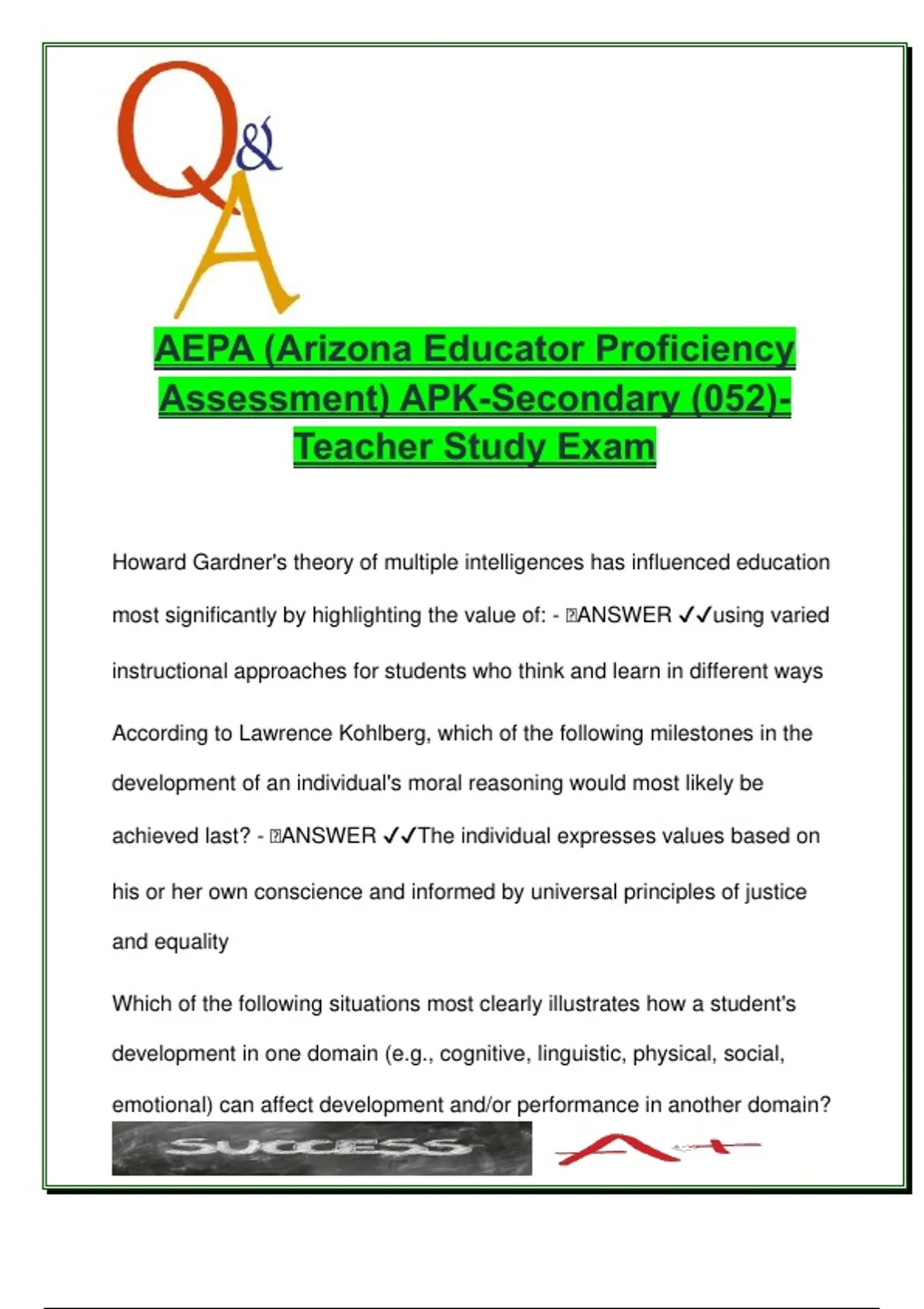 AEPA Exam Study Guide 2025/2026 – 200+ Q&A | Professional Knowledge ...
