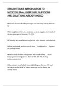 STRAIGHTERLINE INTRODUCTION TO NUTRITION FINAL PAPER 2026 QUESTIONS AND SOLUTIONS ALREADY PASSED