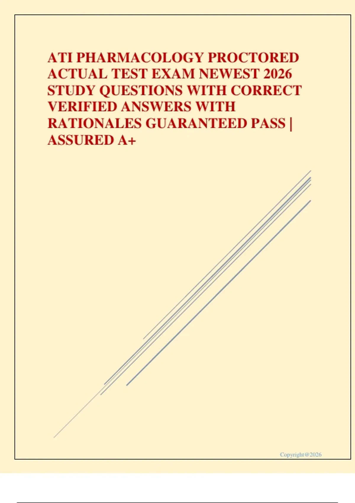 ATI PHARMACOLOGY PROCTORED ACTUAL TEST EXAM NEWEST 2026 STUDY QUESTIONS ...
