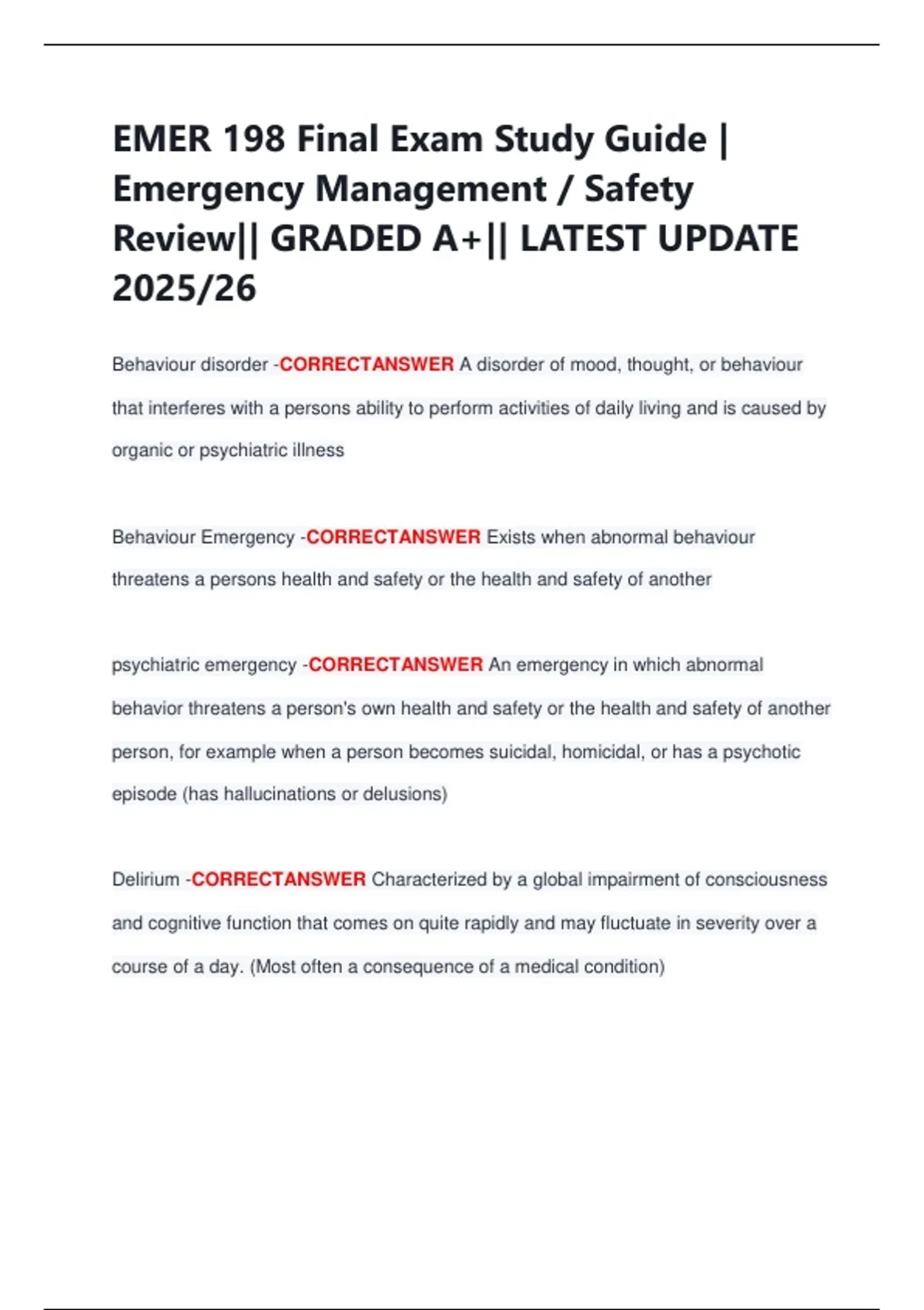 EMER 198 Final Exam Study Guide | Emergency Management / Safety Review ...