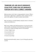 TENNESSEE LIFE AND HEALTH INSURANCE EXAM STUDY GUIDE 2026 LIFE INSURANCE PORTION WITH 100&percnt; CORRECT ANSWERS