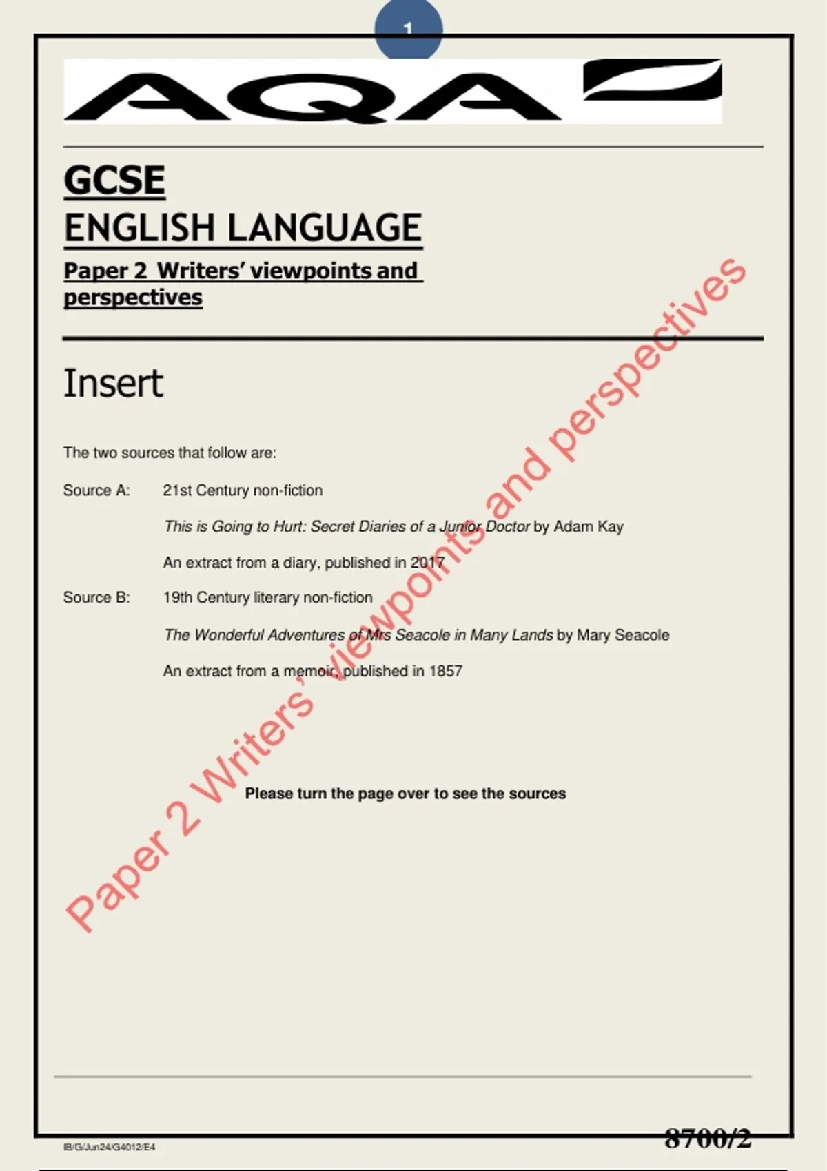 GCSE ENGLISH LANGUAGE Paper 2 Writers’ viewpoints and perspectives ...