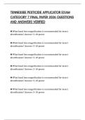 TENNESSEE PESTICIDE APPLICATOR EXAM CATEGORY 7 FINAL PAPER 2026 QUESTIONS AND ANSWERS VERIFIED