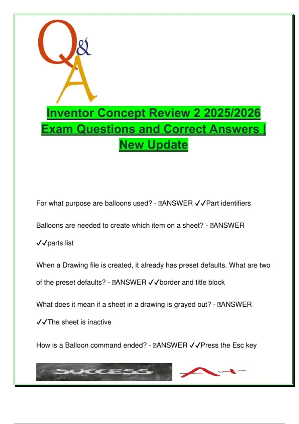 Inventor Concept Review 2 – 2025/2026 | 50 Questions & Answers ...