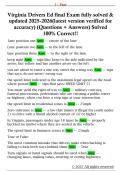 Virginia Drivers Ed final Exam fully solved &  updated 2025-2026&lpar;latest version verified for  accuracy&rpar; &lpar;Questions &plus; Answers&rpar; Solved  100&percnt; Correct&excl;&excl; 