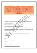 SAS PROGRAMMING CERTIFICATION TEST EXAM QUESTIONS WITH 100&percnt; CORRECT ANSWERS LATEST VERSION 2025&sol;2026&period;