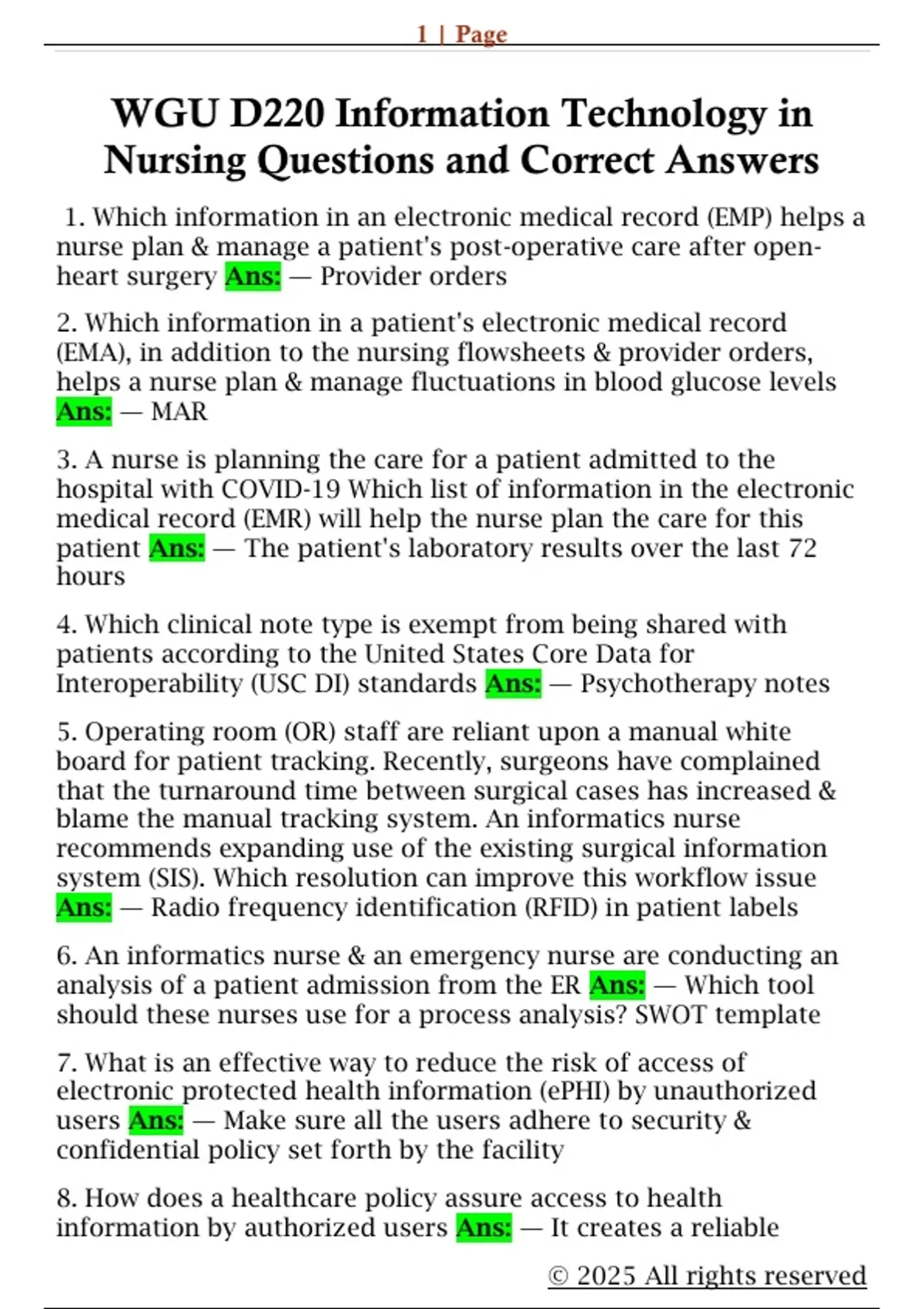 D220 WGU D220 Information Technology in Nursing Questions and Correct ...