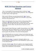 HCR 210 Final Questions and Correct  Answers
