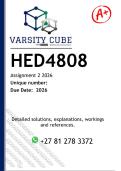 HED4808 Assignment 2 &lpar;DETAILED ANSWERS&rpar; 2026 - DISTINCTION GUARANTEED