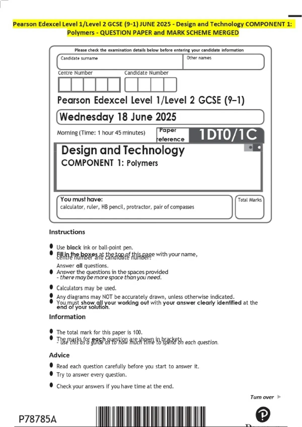 Pearson Edexcel Level 1/Level 2 GCSE (9-1) JUNE 2025 - Design and ...