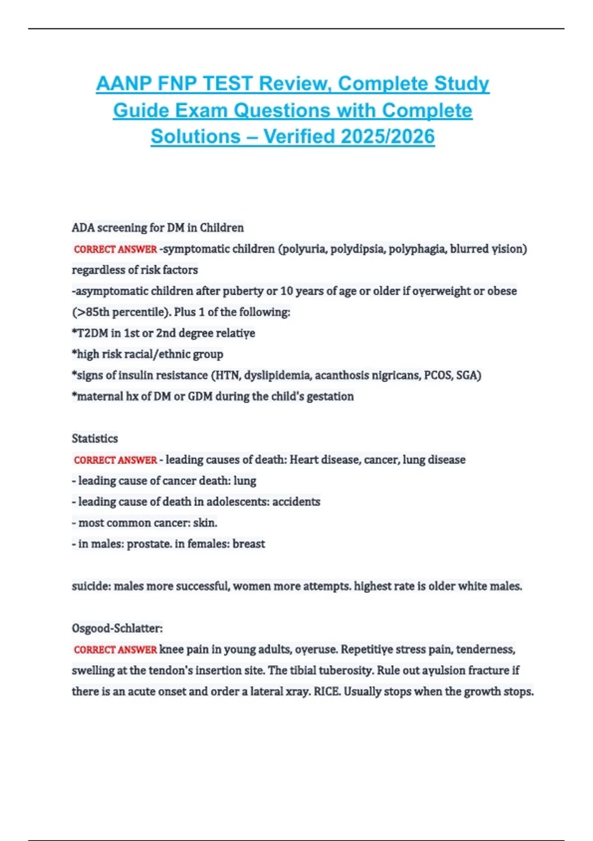 AANP FNP – Test Review Complete Study Guide Exam Questions with ...