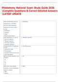Phlebotomy National Exam Study Guide 2026  Complete Questions & Correct Detailed Answers  LATEST UPDATE  