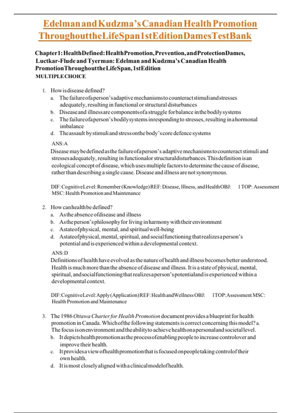 Positive Edelman Test Edelman and Kudzma’s Canadian Health Promotion Throughout the Life Span ...