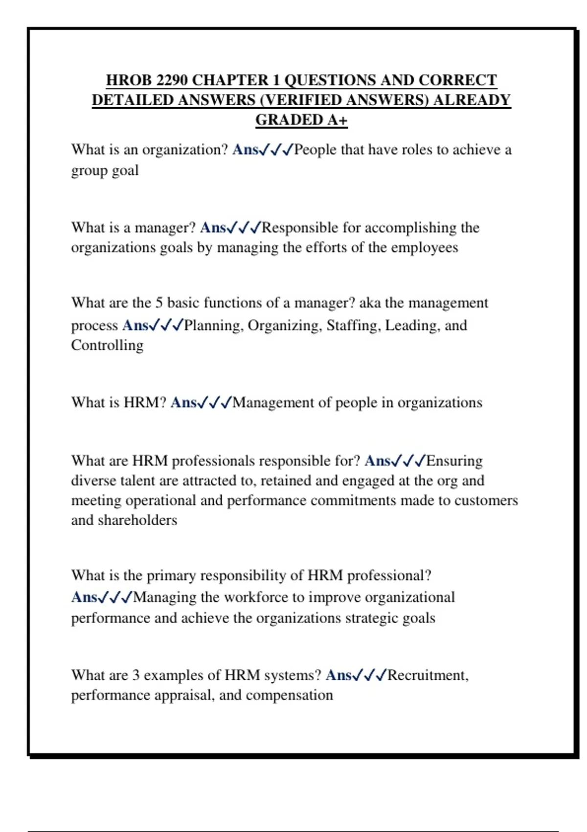 HROB 2290 CHAPTER 1 QUESTIONS AND CORRECT DETAILED ANSWERS (VERIFIED ...