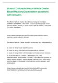 State of Colorado Motor Vehicle Dealer Board Mastery Examination questions with answers