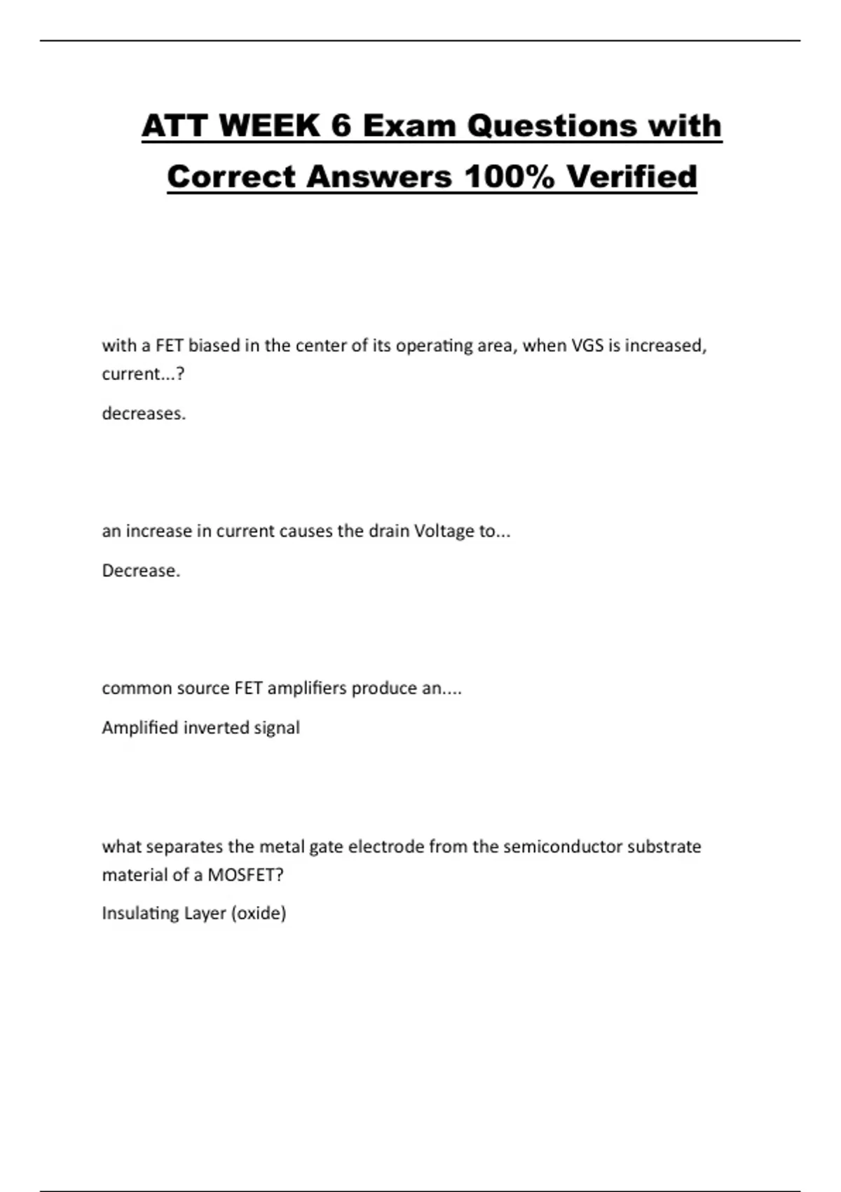 ATT WEEK 6 Exam Questions with Correct Answers 100% Verified - ATT ...