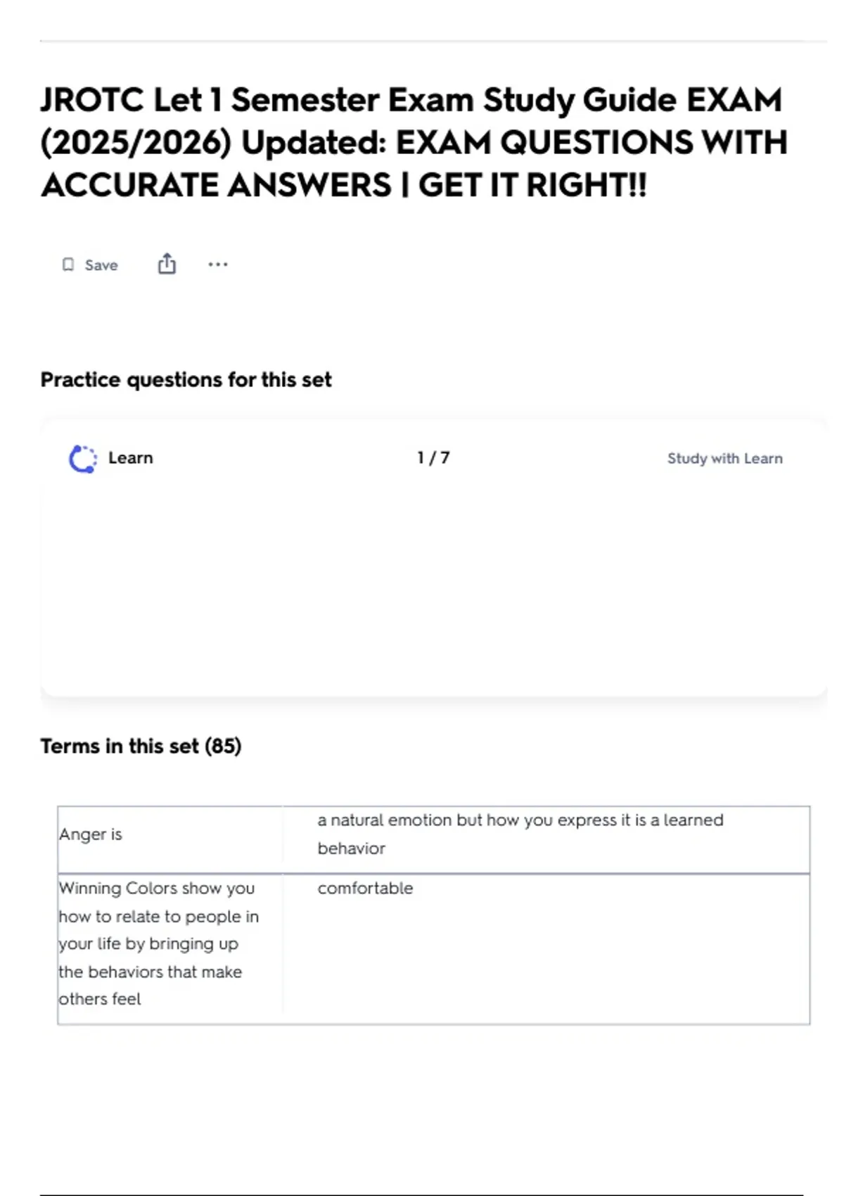 JROTC Let 1 Semester Exam Study Guide EXAM (2025/2026) Updated: EXAM ...