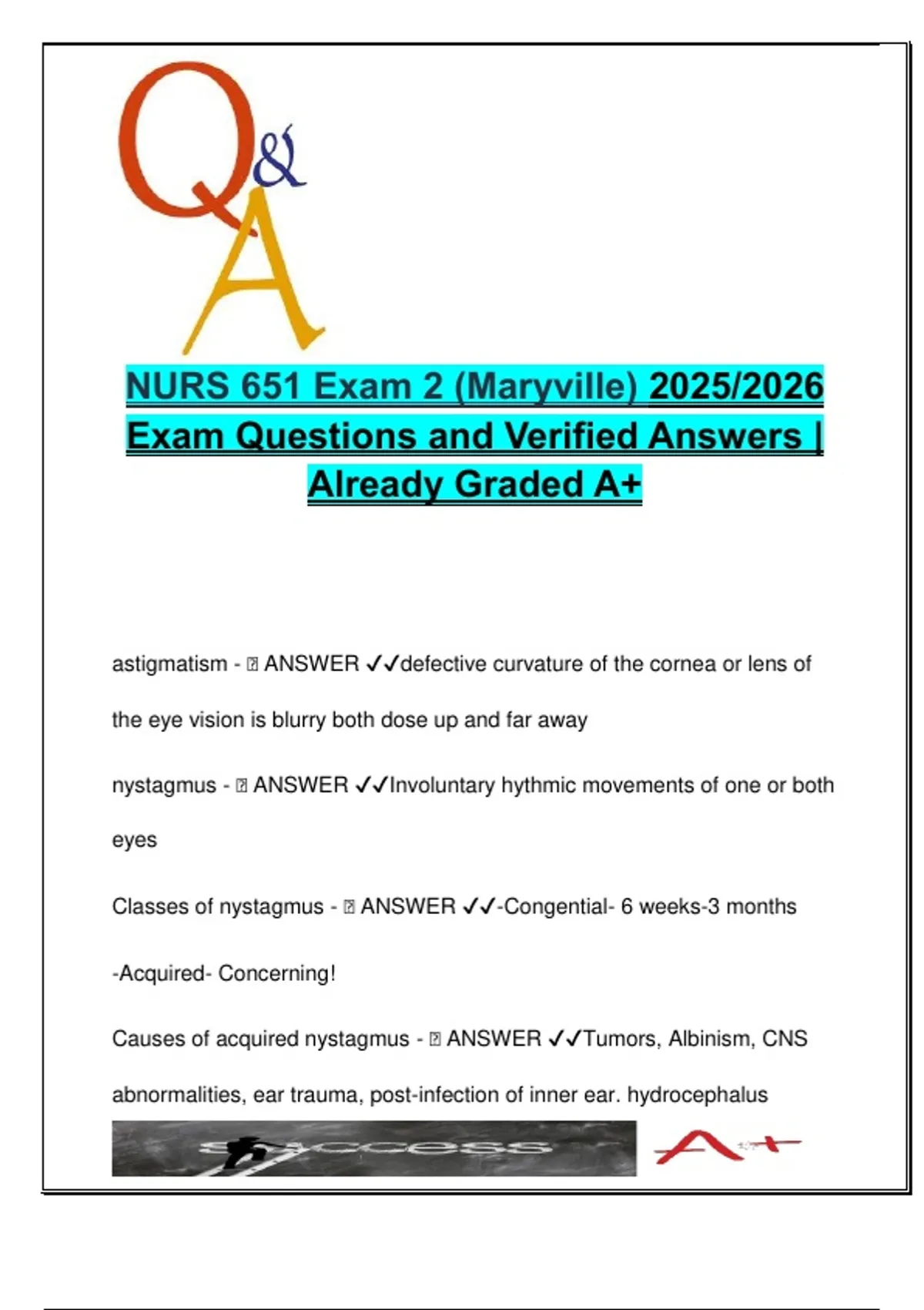 NURS 651 | 300+ Verified Exam Questions | Pediatrics, ENT, GI, Vision ...