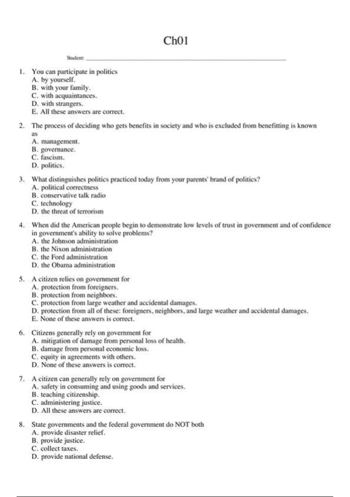 practice test bank questions, final exam : A more perfect union ...