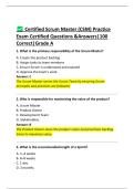 Certified Scrum Master &lpar;CSM&rpar; Practice  Exam Certified Questions &Answers&vert;100  Correct &vert;Grade A &plus;