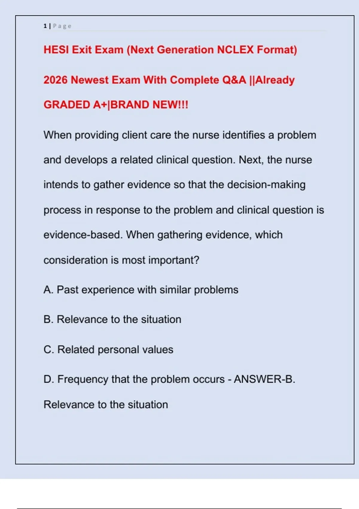 HESI Exit Exam (Next Generation NCLEX Format) 2026 Newest Exam With Complete Q&A ||Already ...