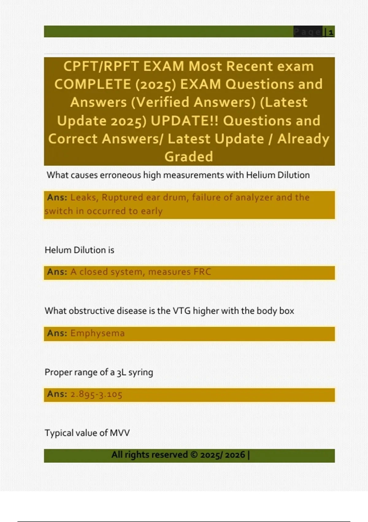 Rpft CPFT/RPFT EXAM Most Recent exam COMPLETE (2025) EXAM Questions and ...