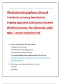 Illinois Pesticide Applicator General  Standards Licensing Examination  Practice Questions And Correct Answers  &lpar;Verified Answers&rpar; Plus Rationales 2026  Q&A &vert; Instant Download Pdf 