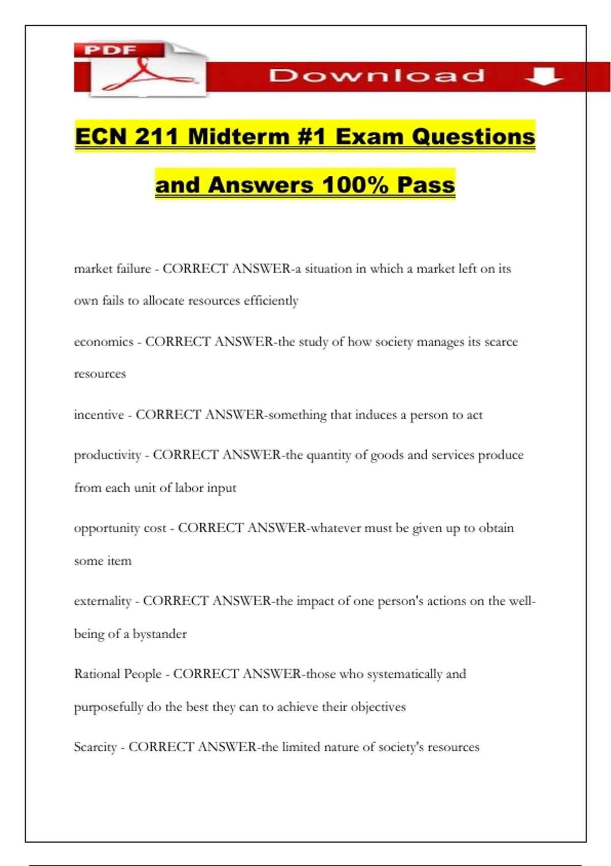 ECN 211 Midterm #1 Exam Questions and Answers 100% Pass - ECN 211 ...